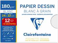 Clairefontaine 96177C - Packung mit 12+3 Blatt gekörntes Zeichenpapier, DIN A4+