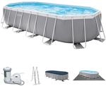 INTEX "Prism Frame" Pool oval Aufstellpool Komplettset (6,1 x 3,05 x 122cm) inkl. 12V