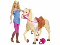Barbie-Puppe und Pferdespielzeug, Barbie-Reitzubehör, rosa Helm und Zügel, 1