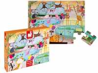 Janod Tast-Puzzle für Kinder, ein Tag im Zoo, 20 Teile, davon 7 mit Textur, Lern-