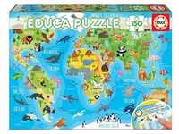 Educa - Weltkarte mit Tieren, 150 Teile Puzzle für Kinder ab 6 Jahren,...