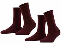 FALKE Damen Socken Happy 2-Pack W SO Baumwolle einfarbig 2 Paar, Rot (Barolo 8596),