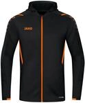 JAKO Kinder Kapuzenjacke Challenge, Schwarz/Neonorange, 128
