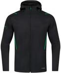 JAKO Herren Freizeitjacke Challenge mit Kapuze, Schwarz-Meliert/Sportgr&uuml;n, XL