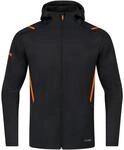 JAKO Herren Freizeitjacke Challenge mit Kapuze, Schwarz-Meliert/Neonorange, L