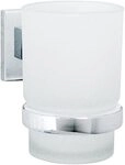 Fackelmann Glas mit Halter MARE, Glas-Zahnputzbecher mit verchromtem Halter...