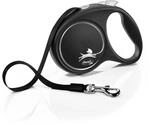 flexi&reg; Black Design L | 5m Gurt Roll-Leine f&uuml;r Hunde bis 50 kg | schwarz/Silber 