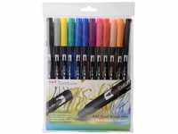 Tombow Fasermaler Dual Brush Pen mit zwei Spitzen 12er Set, primärfarben