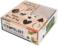 folia 31108 - Holzstempelset Christmas, inklusive 10 Holzstempel und 2 Stempelkissen