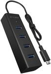 ICY BOX 4-fach USB 3 Hub (4x USB-A 3.0), USB-C 3 Verbindung, integriertes Kabel,