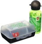 Emsa Kids Set mit Fu&szlig;ball-Motiv, Trinkflasche + Brotdose, 400 ml auslaufsichere