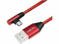 USB 2.0 Anschlusskabel, USB (Typ A) zu Micro-USB 90° abgewinkelt, rot, 1m