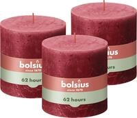 Bolsius Rustik Stumpenkerze XXL - Rot - 3 St&uuml;ck - 10 x 10 cm - Dekorative