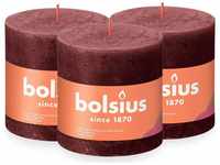 Bolsius Rustik Stumpenkerze XXL - Bordeauxrot - 3 Stück - 10 x 10 cm -...