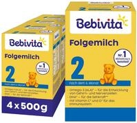 Bebivita 2 Folgemilch (4 x 500g), nach dem 6. Monat, mit Vitamin C und D, Omega-3
