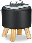 Relaxdays Hocker Kunstleder, gepolstert, 4 Holzbeine, Flacher Fu&szlig;hocker, runder