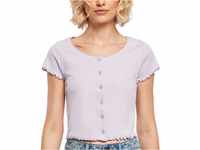 Urban Classics Women's Ladies Cropped Button Up Rib Tee T-Shirt, Lilac, L