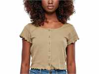 Urban Classics Women's Ladies Cropped Button Up Rib Tee T-Shirt, Khaki, 3XL