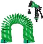 Relaxdays Gartenschlauch mit Brause, flexibel ausziehbar bis 10m, Spiralschlauch,