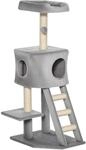 PawHut Kratzbaum 120 cm Katzenturm mit H&ouml;hle Plattform Treppe Hellgrau |...