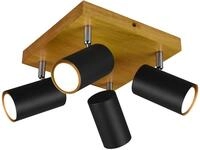 Trio Leuchten Deckenleuchte Marley 812400432, Metall Schwarz matt, Holz, exklusiv 4x