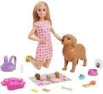 Barbie Newborn Pups Playset, Puppe mit blonden Haaren, inkl. 3 Welpen, 10+