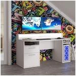 Forte TEZAUR Gaming Schreibtisch mit 1 T&uuml;r und 1 Schublade, Holzwerkstoff, Wei&szlig;,