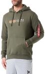 Alpha Industries Herren Label Hoody Kapuzensweat F&uuml;r Kapuzenpullover, Dark Olive, M