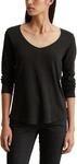 Marc O'Polo Denim Damen Langarmshirt aus Bio-Baumwolle mit V-Ausschnitt, Schwarz
