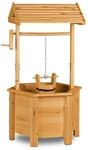 Relaxdays Dekobrunnen Garten Holz, Rolle, Eimer, HxBxT: 82 x 47 x 41 cm,...
