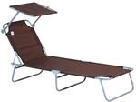Outsunny Sonnenliege Klappbar Gartenliege mit Dach R&uuml;ckenlehne Braun |...
