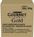 Gourmet Gold Zarte H&auml;ppchen, Katzenfutter nass, mit Rind, Lachs, Truthahn,...