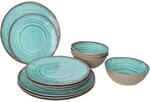 BO-Camp - Geschirr - 100% Melamin - 12 Teile - Halo - Aqua/Terrakotta