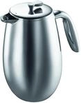 Bodum Doppelwandiger French Press Columbia - 1L / 8 Tassen - Edelstahl Gl&auml;nzend -