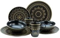 CreaTable, 23587, Serie MANDALA GOLD - Schwarz, 8-teiliges Geschirrset, Kombiservice