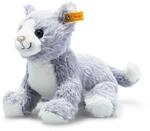 Steiff Cassie Katze eisblau-Weiss 26 cm, Soft Cuddly Friends, Kuscheltier-Katze,