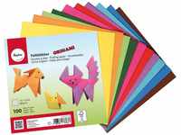 RAYHER HOBBY 71831000 Origami Faltblätter, 100 Blatt sortiert, 10 Farben beidseitig,