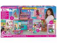 Barbie HCD50 - Malibu Ferien-Haus (klappbar), Puppenhaus mit Möbeln und...