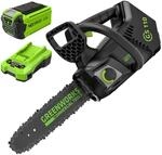 Greenworks GD40TCSK2 Akku Kettens&auml;ge mit Akku und Ladeger&auml;t, b&uuml;rstenlosem Motor,