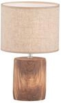 Fischer & Honsel Tischleuchte &bdquo;Malik, E14, Beton-Holz-Look | Stoffschirm Sand,