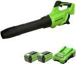Greenworks GD40ABK2X Axial Akku Laubbl&auml;ser mit b&uuml;rstenlosem Motor, 210 km/h, 15,6