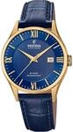 Festina Swiss Made Herrenuhr Analog Leder Blau - Quarz Datum - Saphirglas,