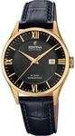 Festina Swiss Made Herrenuhr Analog Leder Schwarz - Quarz Datum - Saphirglas,