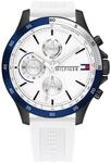 Tommy Hilfiger Multi Zifferblatt Quarz Uhr f&uuml;r Herren mit Weisses Silikonarmband -