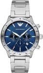 Emporio Armani Herrenuhr, Chronographenwerk, 43mm Silbernes Edelstahlgeh&auml;use mit