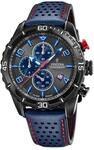 Festina Herren Uhr Analog mit Blauem Lederarmband - Quarzwerk - Chronograph -