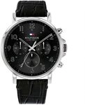 Tommy Hilfiger Multi Zifferblatt Quarz Uhr f&uuml;r Herren mit Schwarzes Lederarmband -