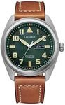 CITIZEN Herren Analog Quarz Uhr mit Leder Armband BM8560-11XE, Gr&uuml;n