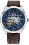 Tommy Hilfiger Automatik-Uhrwerk f&uuml;r Herren mit Dunkel-Braunes Lederarmband -