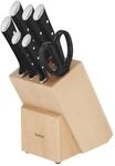 Tefal Ice Force 8-tlg. Messerblock-Set, 6 Messer, 1 Schere, 1 Holz-Messerblock,